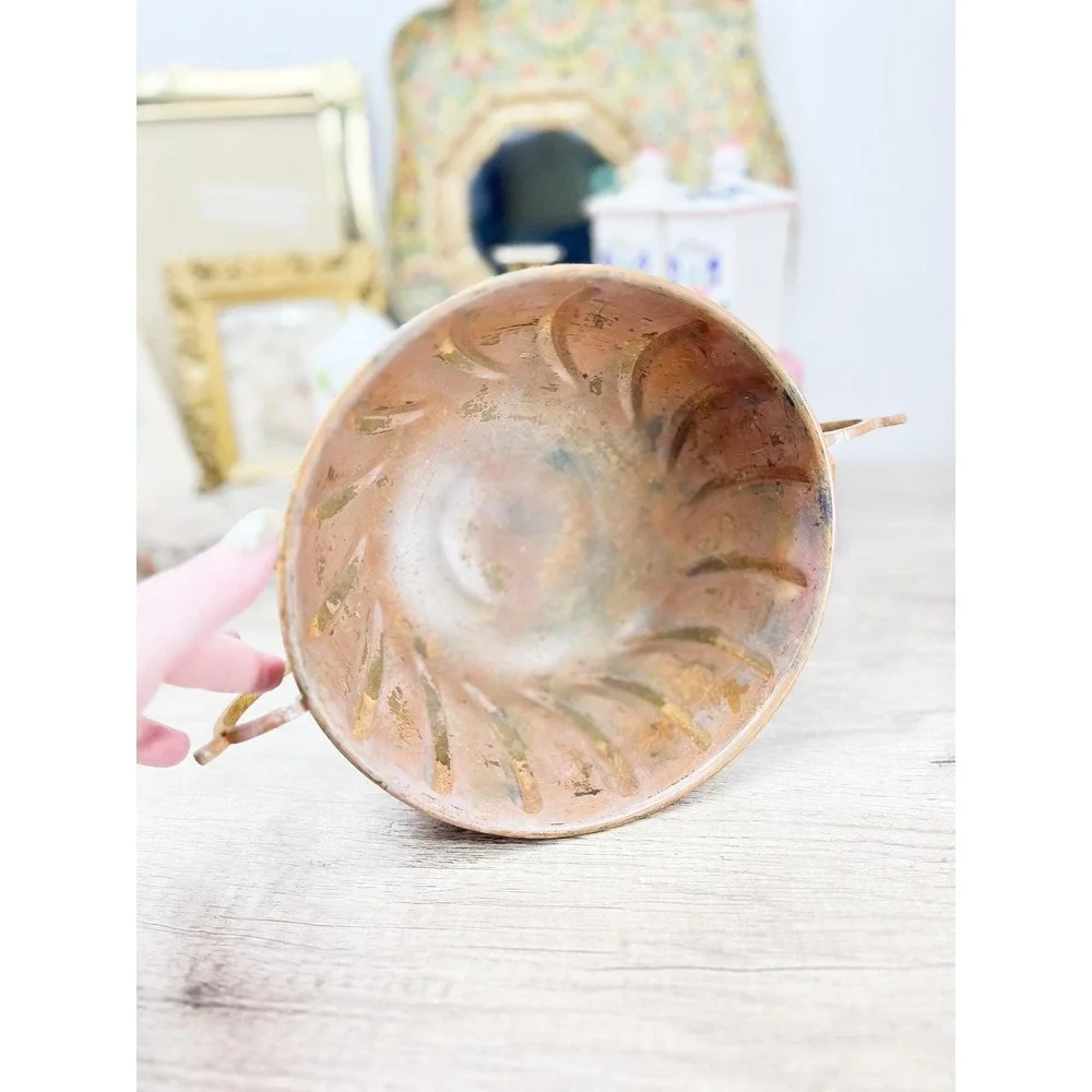 Vintage Hammered Copper Bowl with Handles